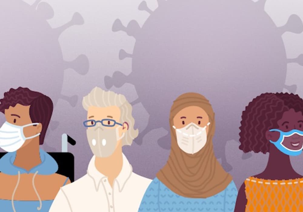 An illustration of diverse women wearing face masks